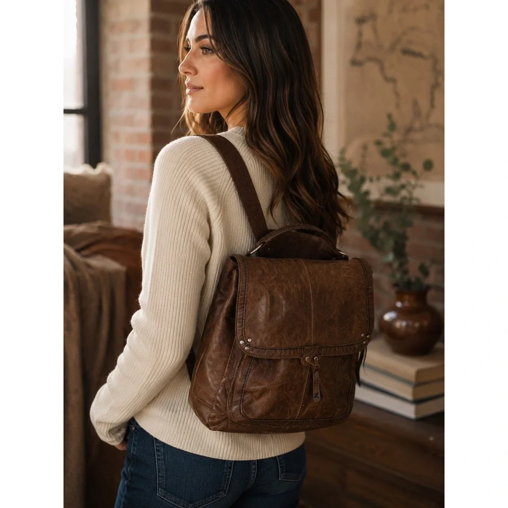 The Sak Brown Distressed Leather Convertible Backpack Crossbody Bag